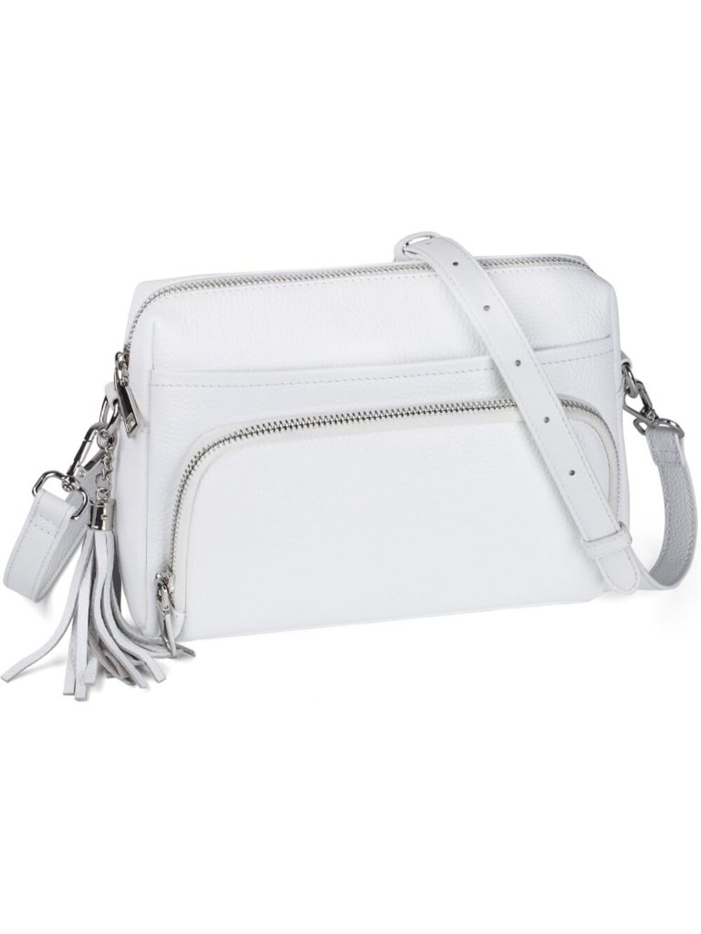 Women's White Genuine Leather Crossbody Bag Lightweight Small RFID Wallet